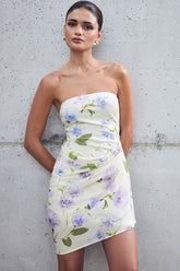 Boat Neck Floral Print Sleeveless Slim Fit Mini Dresses-Beige